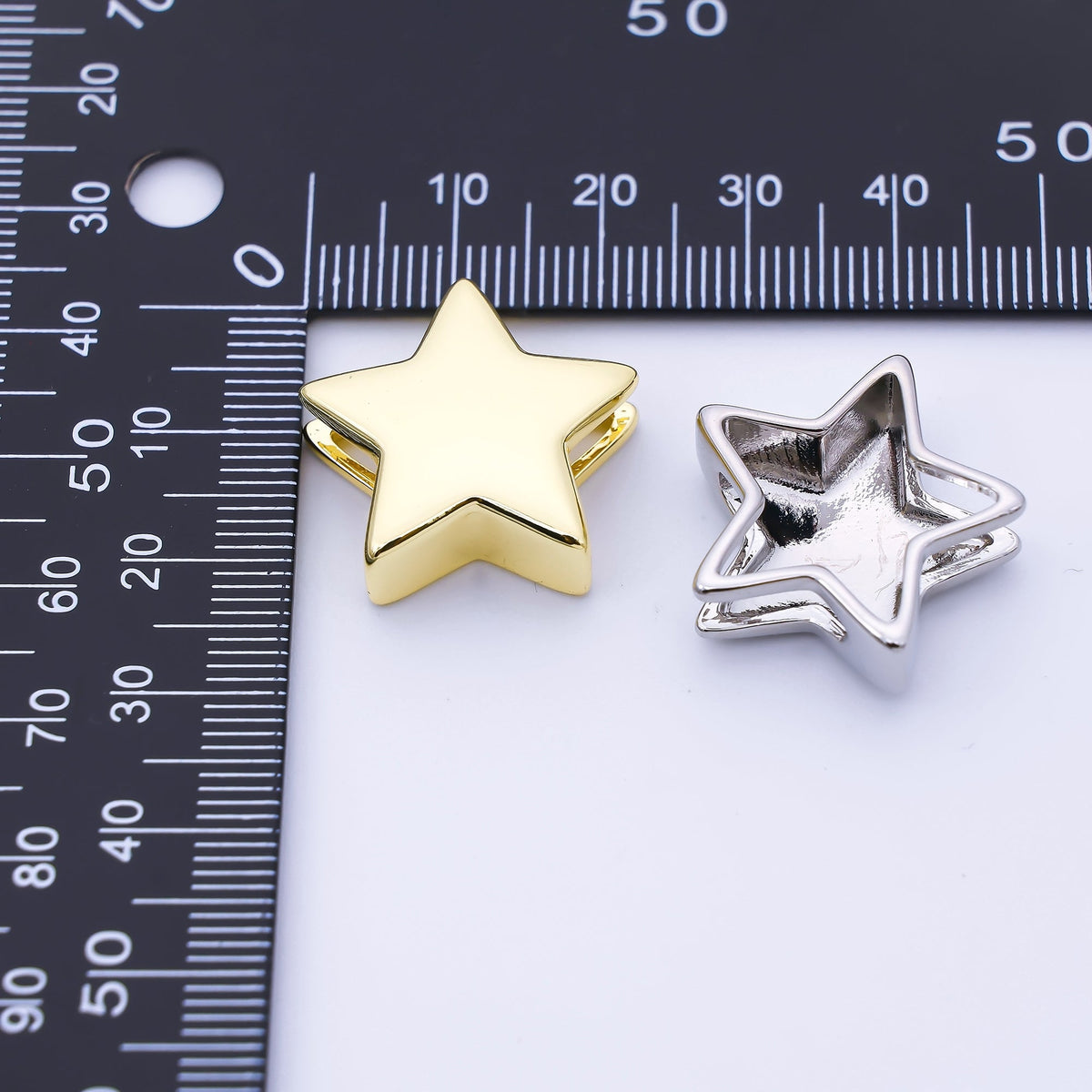 24K Gold Filled 22mm Celestial Star Minimalist Spacer Bead in Gold &amp; Silver | B860