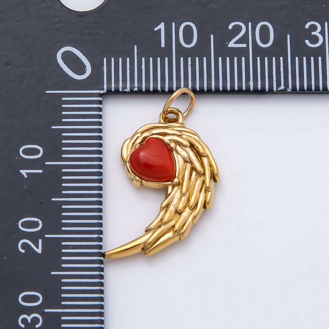 PVD Gold Stainless Steel 22mm Green, Red Heart Curved Angel Wing Charm | Charms-00808 Charms-01125