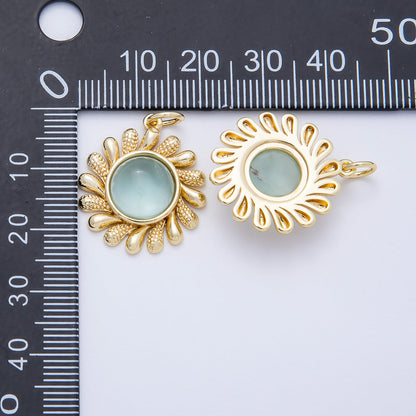 16K Gold Filled 23mm Aquamarine, Citrine Cabochon Gemstone Celestial Sun Ray Charm | Charms-00693 Charms-00694