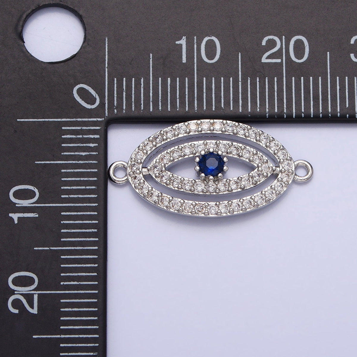 Gold, Silver Blue-Eyed Evil Eye Oval Micro Paved CZ Link Connector | Y-866
