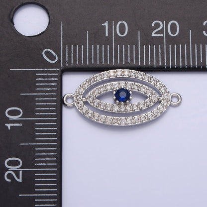 Gold, Silver Blue-Eyed Evil Eye Oval Micro Paved CZ Link Connector | Y-866