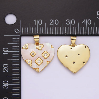 14K Gold Filled CZ Geometric Dotted Shell Pearl Heart Pendant | AH130