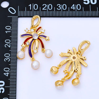 24K Gold Filled 23.5mm CZ Shell Pearl Multicolor Enamel Fireworks Charm | AA1656
