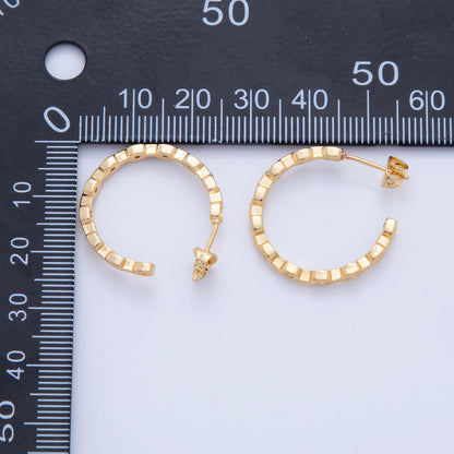 18K Gold Filled Micro Paved CZ Curb Link Chain C-Shaped Hoop Earrings | AI403