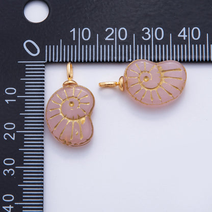 18K Gold Filled 24mm Baby Pink Enamel Sea Shell Charm | AF292