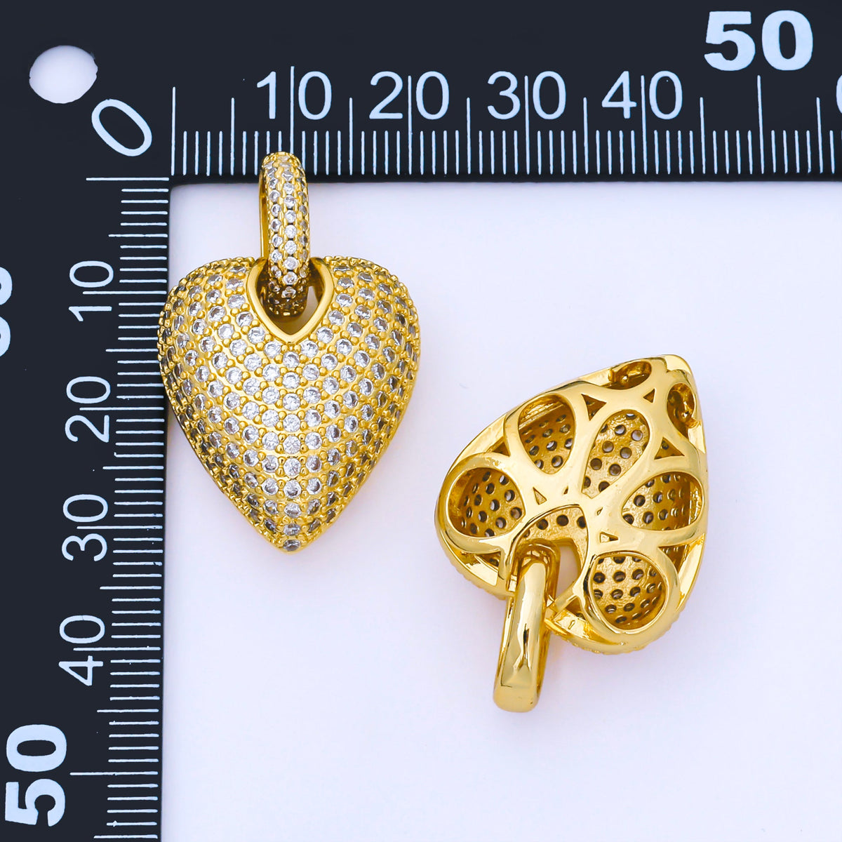24K Gold Filled 25mm Micro Paved CZ Chubby Heart Pendant | AA1661