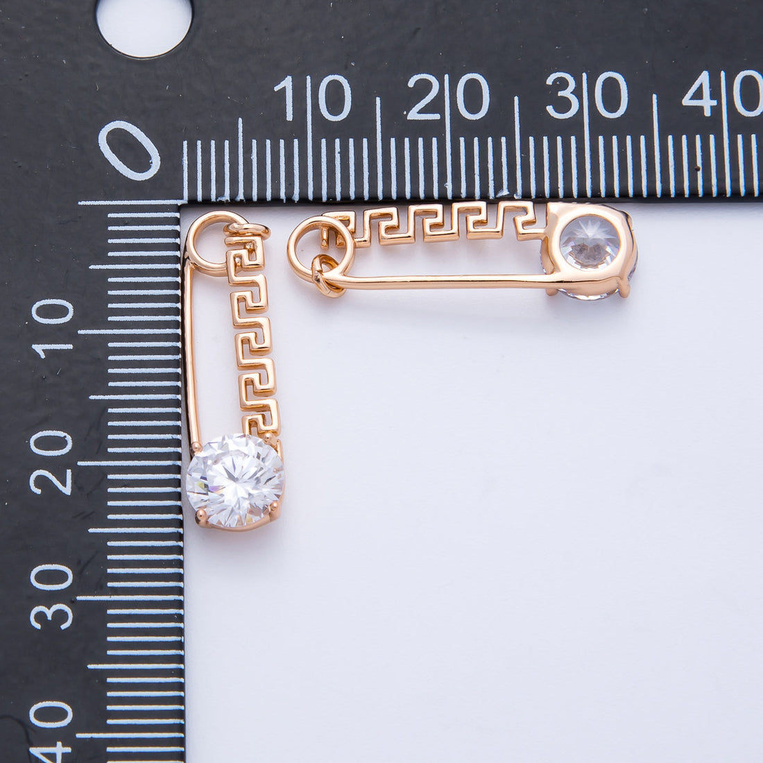 Rose Gold Filled 25mm Colorful Round CZ Birthstone Safety Pin Paperclip Charm | Charms-00377 ~ 00386