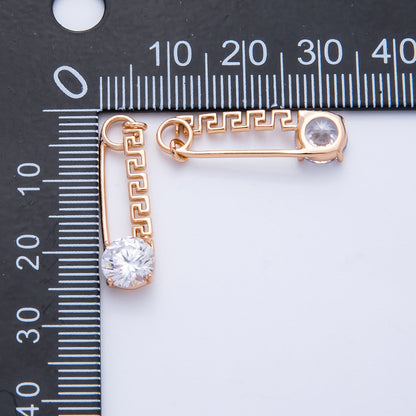 Rose Gold Filled 25mm Colorful Round CZ Birthstone Safety Pin Paperclip Charm | Charms-00377 ~ 00386