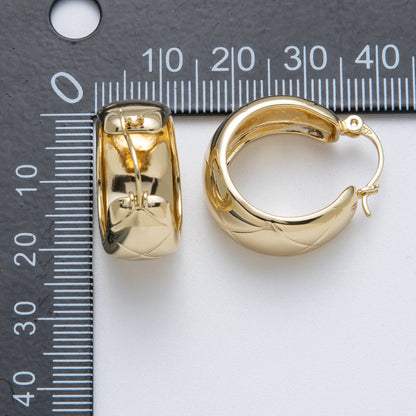 14K Gold Filled 25.5mm Wide Quilted Latch Hoop Earrings | Earrings-00132