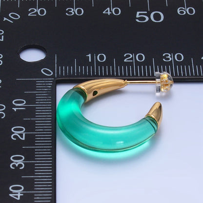 24K Gold Filled 26mm Resin Gold Edged C-Shaped Hoop Earrings | P184 - P21