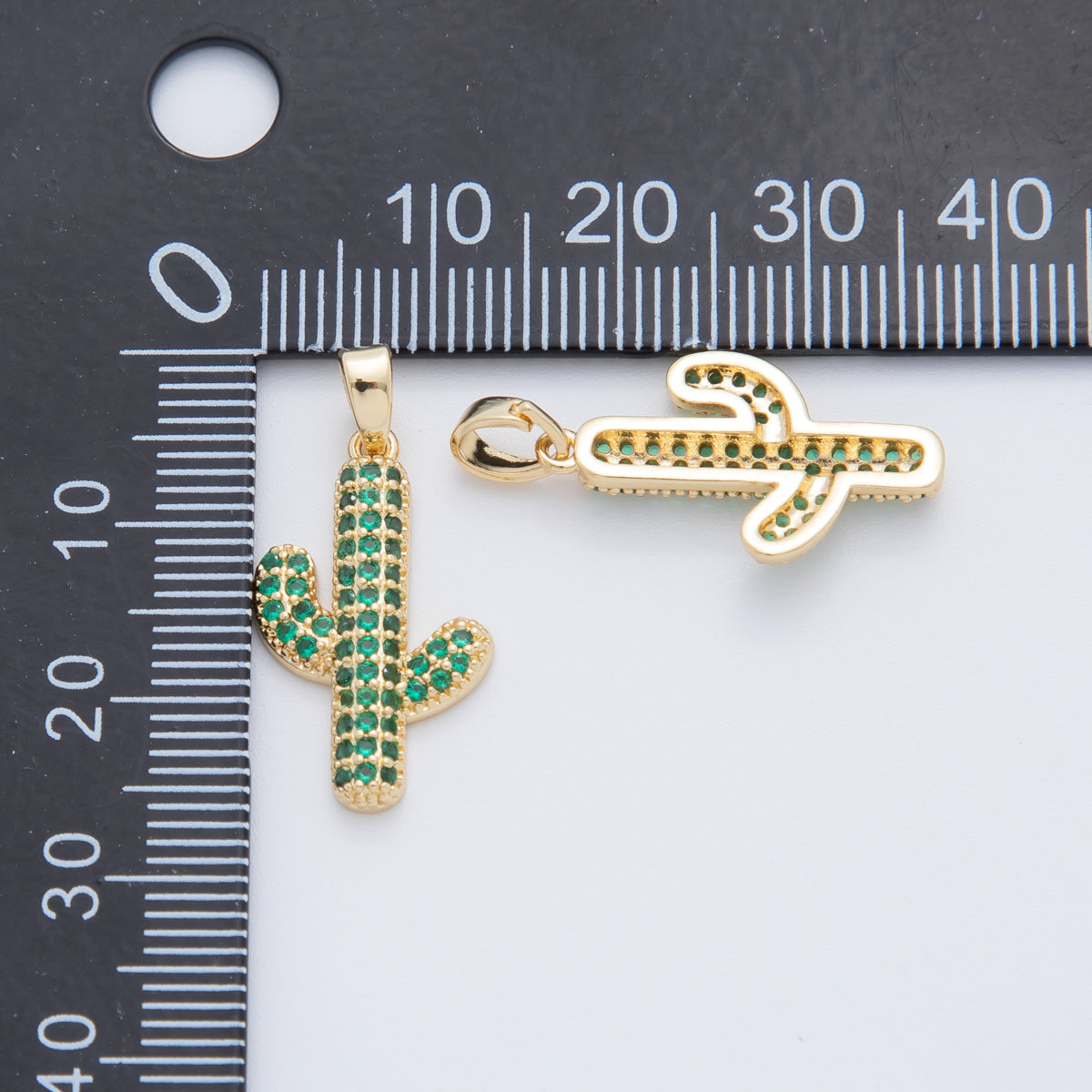 18K Gold Filled Green Micro Paved CZ Cactus Plant Pendant | AH779