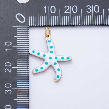 PVD Gold Stainless Steel 26.5mm Blue Dotted White Enamel Starfish Charm | AF390