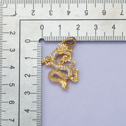 24K Gold Filled 28mm Micro Paved CZ Oriental Dragon Lucky Pendant | H00627