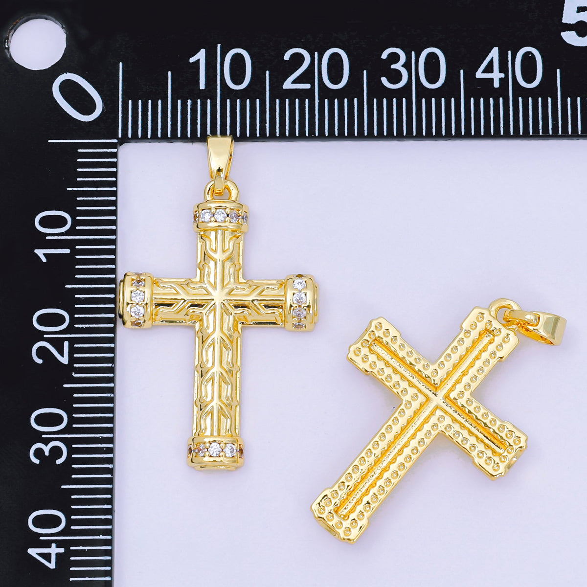 24K Gold Filled 30mm Micro Paved CZ Artisan Geometric Religious Cross Pendant | AA1597
