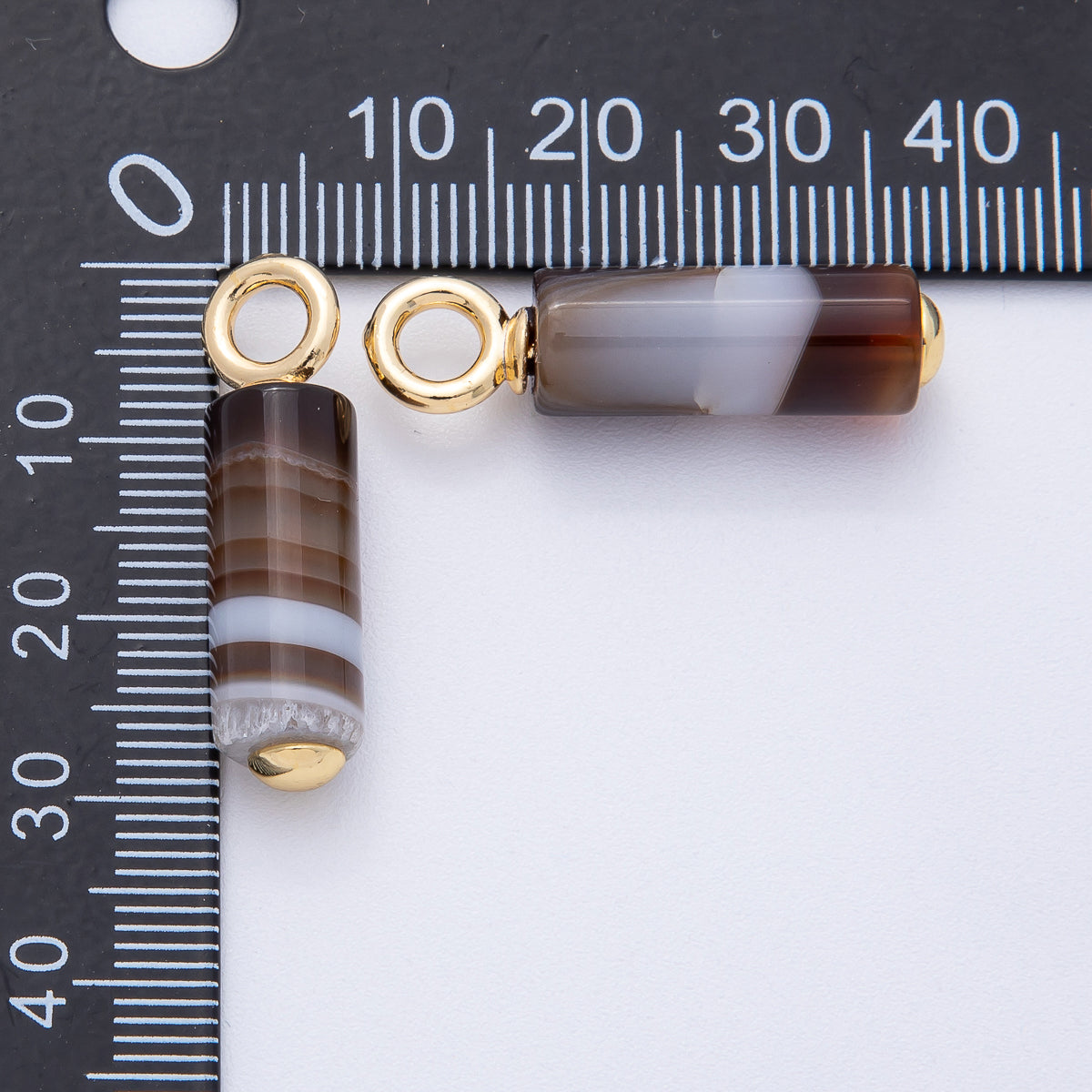 18K Gold Filled 30mm Agate Gemstone Cylinder Tube Drop Charm | AK147