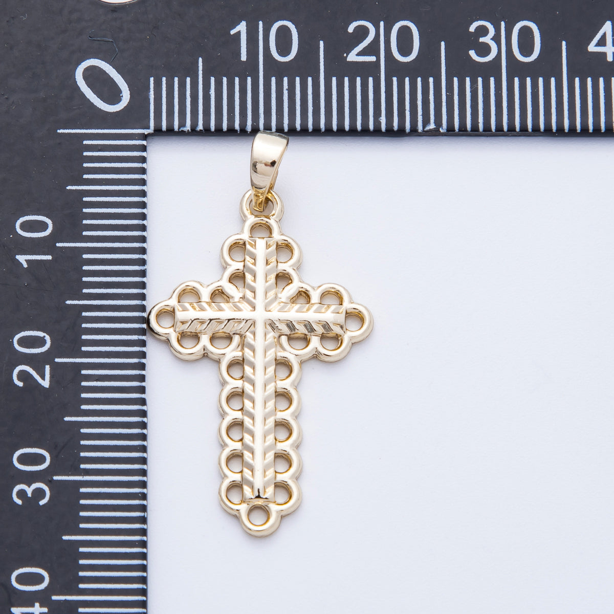 16K Gold Filled 30mm Open Edged Round Geometric Religious Cross Pendant | Charms-00215