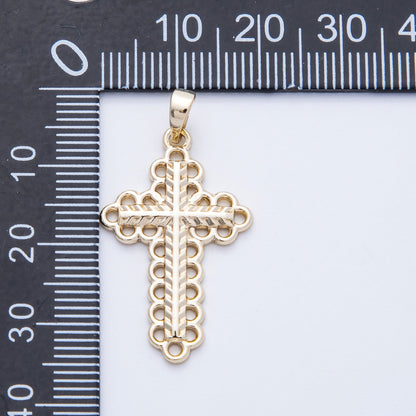 16K Gold Filled 30mm Open Edged Round Geometric Religious Cross Pendant | Charms-00215