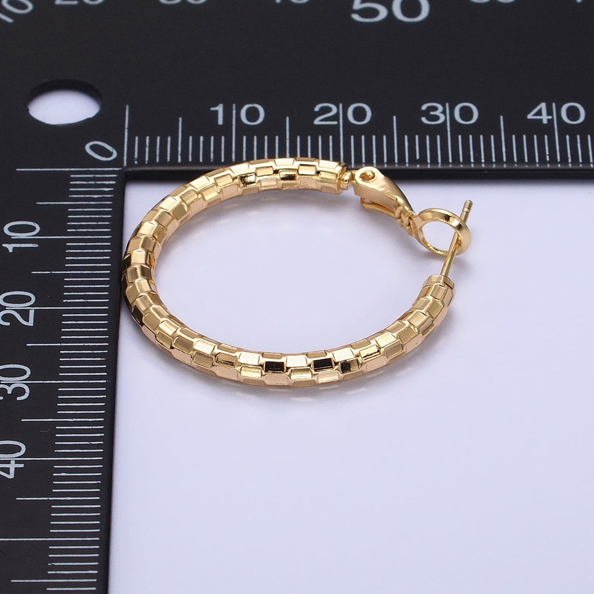 16K Gold Filled 30mm Multifaceted Textured Hinge Hoop Earrings in Gold &amp; Silver | AD1211 AD1212