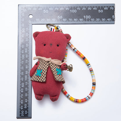 Fabric Red Plush Gingham Scarf Teddy Keychain | WB-00058