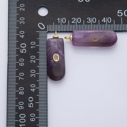 18K Gold Filled 35mm Yellow CZ Embedded Amethyst Tube Gemstone Charm | AF1445