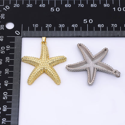 24K Gold Filled 37mm Dotted Sea Starfish Animal Charm in Gold and Silver | AH532
