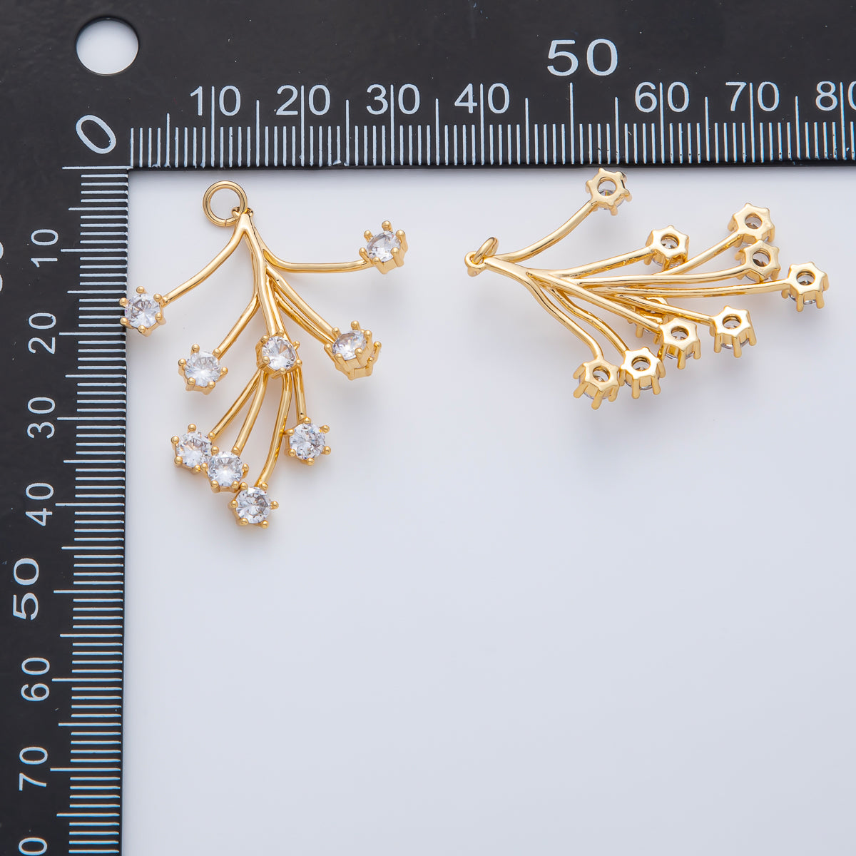 18K Gold Filled 40mm Clear CZ Flower Leaf Fireworks Charm | AF1410