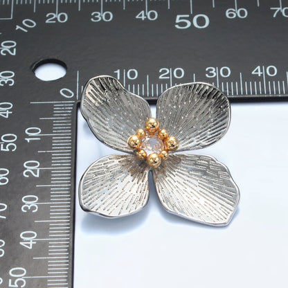 14K Gold Filled 40mm Clear CZ Line-Textured Flower Stud Earrings in Gold &amp; Mixed Metal | P-507 P-504