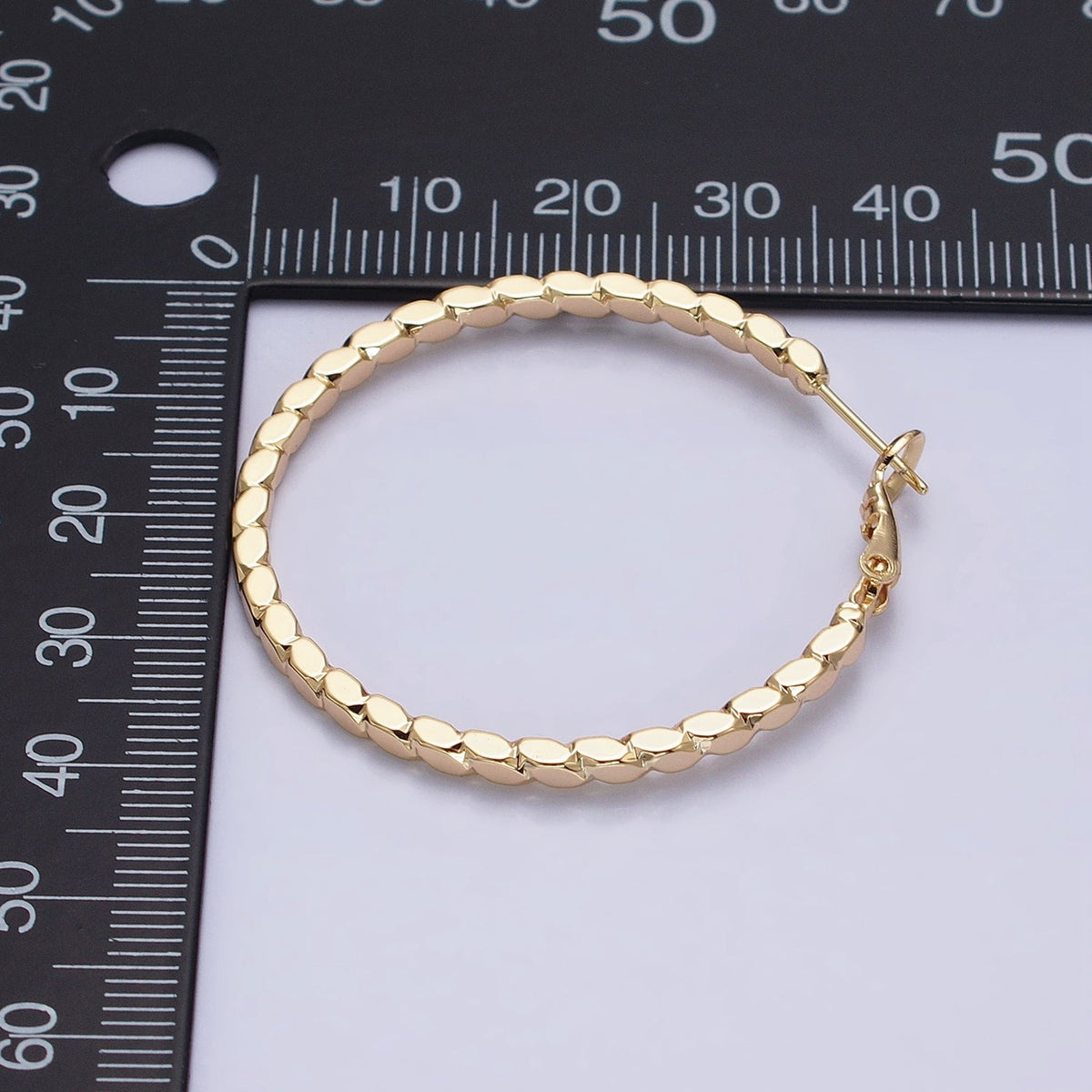 16K Gold Filled Oval Textured Geometric 40mm, 50mm Hinge Hoop Earrings in Gold &amp; Silver | AB-1559 AB-1560 AB-1435 AB-1436