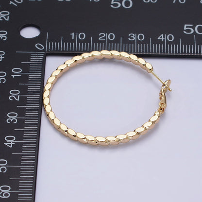 16K Gold Filled Oval Textured Geometric 40mm, 50mm Hinge Hoop Earrings in Gold &amp; Silver | AB-1559 AB-1560 AB-1435 AB-1436
