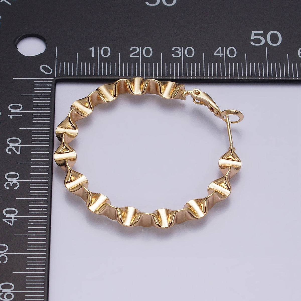 16K Gold Filled 43.5mm Geometric Wavy Foil Hinge Hoop Earrings in Gold &amp; Silver | AB1437 - AB1438