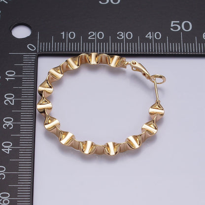 16K Gold Filled 43.5mm Geometric Wavy Foil Hinge Hoop Earrings in Gold &amp; Silver | AB1437 - AB1438