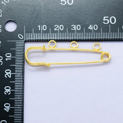 24K Gold Filled 50mm Triple, Multiple Loop Safety Pin Brooch Bag Charm Finding | Z1074 Z1075