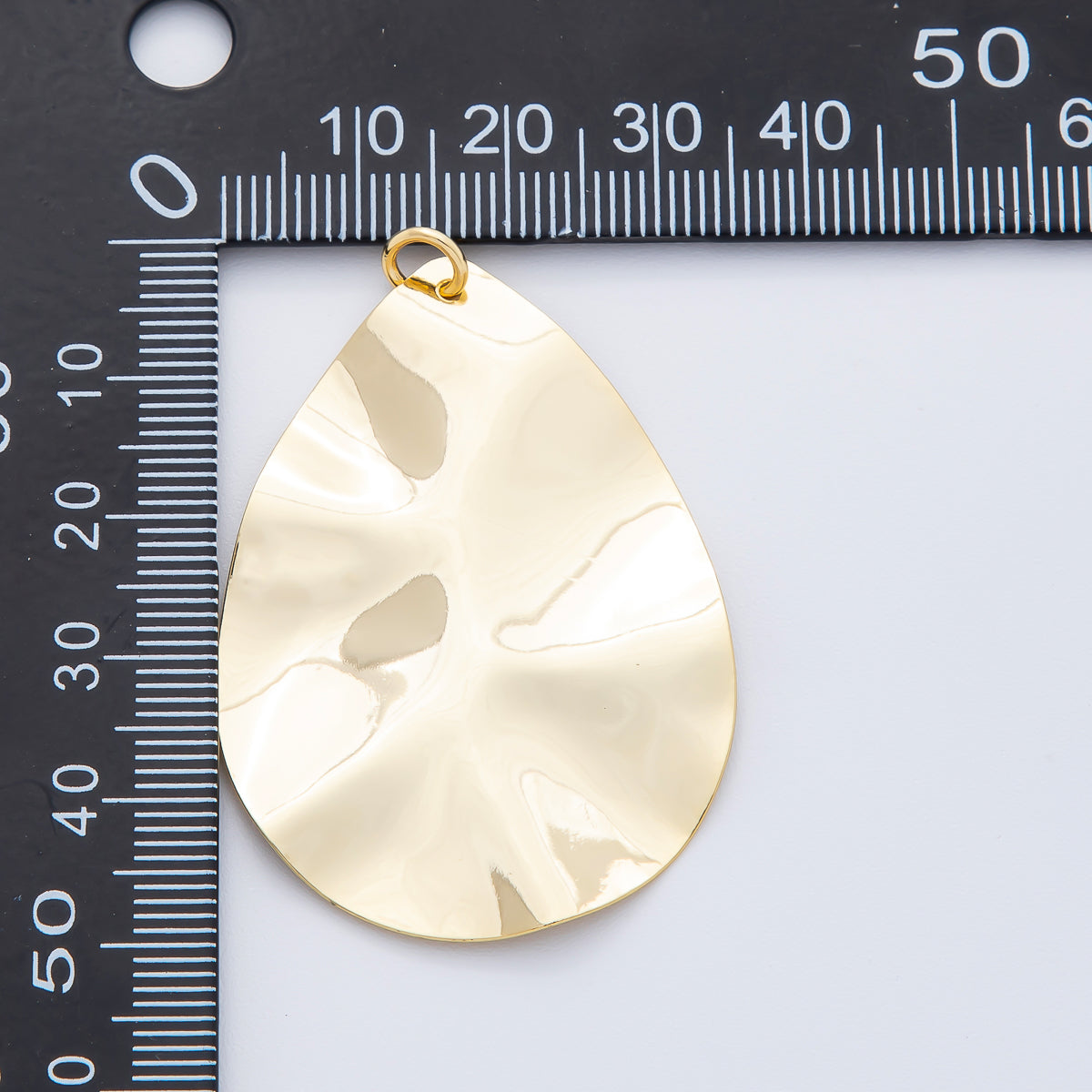 18K Gold Filled 51mm Geometric Hammered Teardrop Charm | N1791