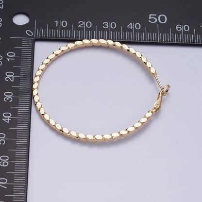 16K Gold Filled Oval Textured Geometric 40mm, 50mm Hinge Hoop Earrings in Gold &amp; Silver | AB-1559 AB-1560 AB-1435 AB-1436