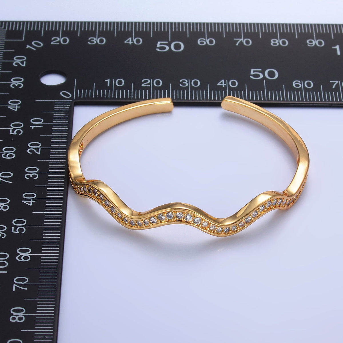 24K Gold Filled Micro Paved CZ Wave Cuff Bracelet | WA-2720