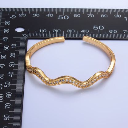 24K Gold Filled Micro Paved CZ Wave Cuff Bracelet | WA-2720