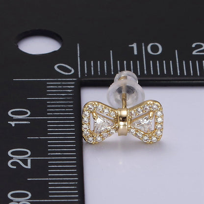14K Gold Filled Bow Ribbon Micro Paved Stud Earrings in Gold &amp; Silver | V267