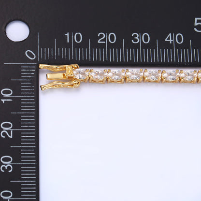 24K Gold Filled Clear Oval CZ Tennis Chain Bracelet in Gold &amp; Silver | WA-3032 WA-3033
