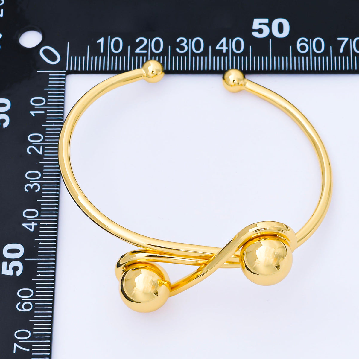 24K Gold Filled Ribbon Knotted Ball Cuff Bracelet | WA-1690