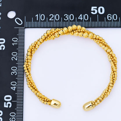 24K Gold Filled Irregular Twisted Ribbon Knotted Ball Cuff Bangle Bracelet | WA-01688