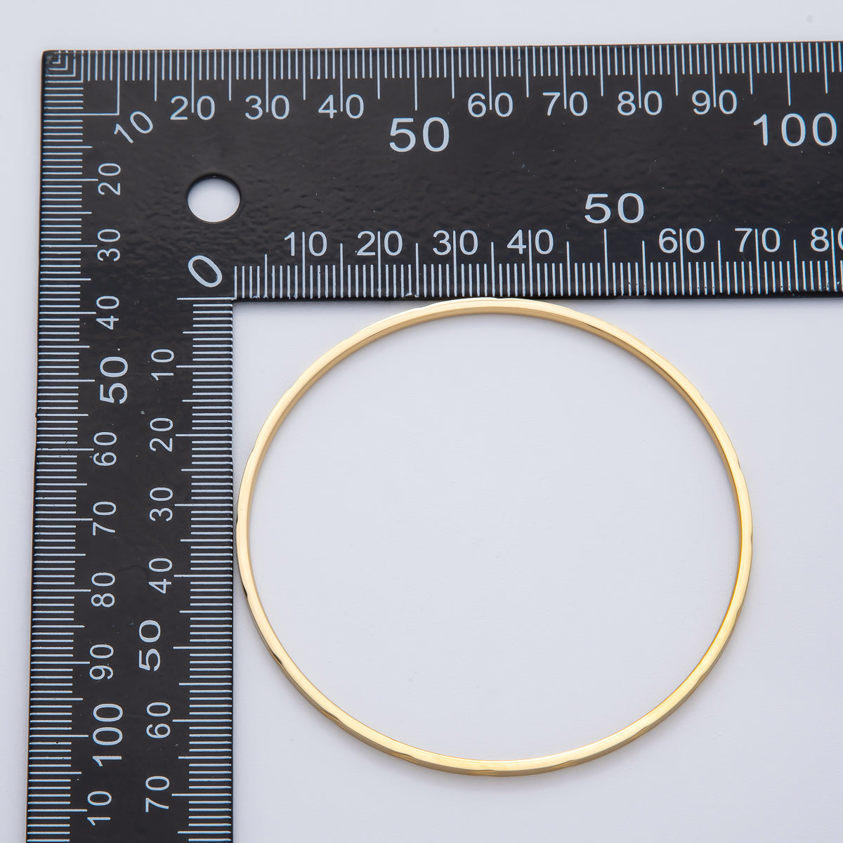 18K Gold Filled 2mm Thin Triple Lined Leaf Imprint Geometric Bangle Bracelet | WA-01457