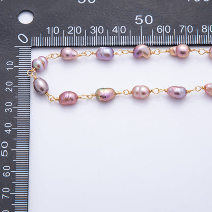 18K Gold Filled 6mm Unfinished Purple Ringed Potato Pearl Rosary Chain by Yard | ROLL-01708