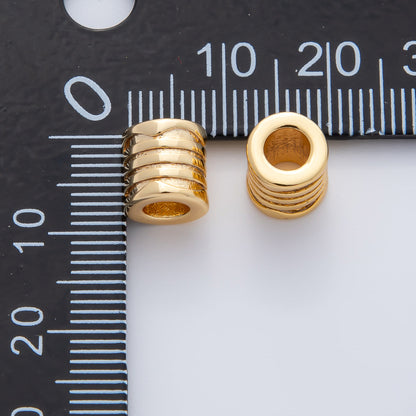 18K Gold Filled 8mm Minimalist Ringed Molten Tube Cylinder Rondelle Spacer Bead | B540