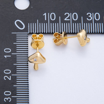 18K Gold Filled 8.7mm Clear CZ Dotted Mushroom Stud Earrings | Earrings-00082