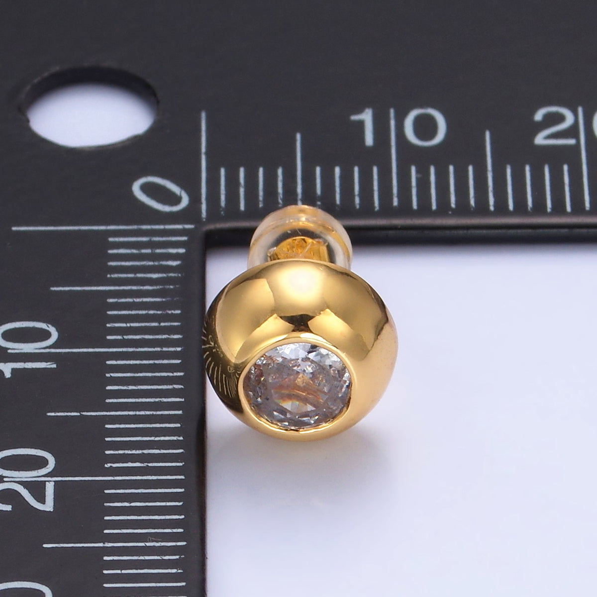 24K Gold Filled 10mm Clear CZ Bezel Round Stud Earrings in Gold &amp; Silver | V230 V489