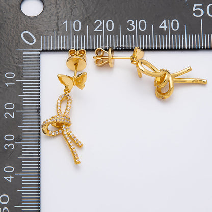 18K Gold Filled 9mm Micro Paved CZ Bow Butterfly Drop Stud | Earrings-00223