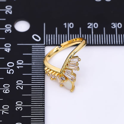 24K Gold Filled Baguette CZ V-Shaped Crown Ring | O1476