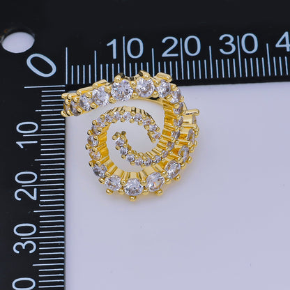 24K Gold Filled Micro Paved CZ Double Swirl Spiral Ring | O-1447