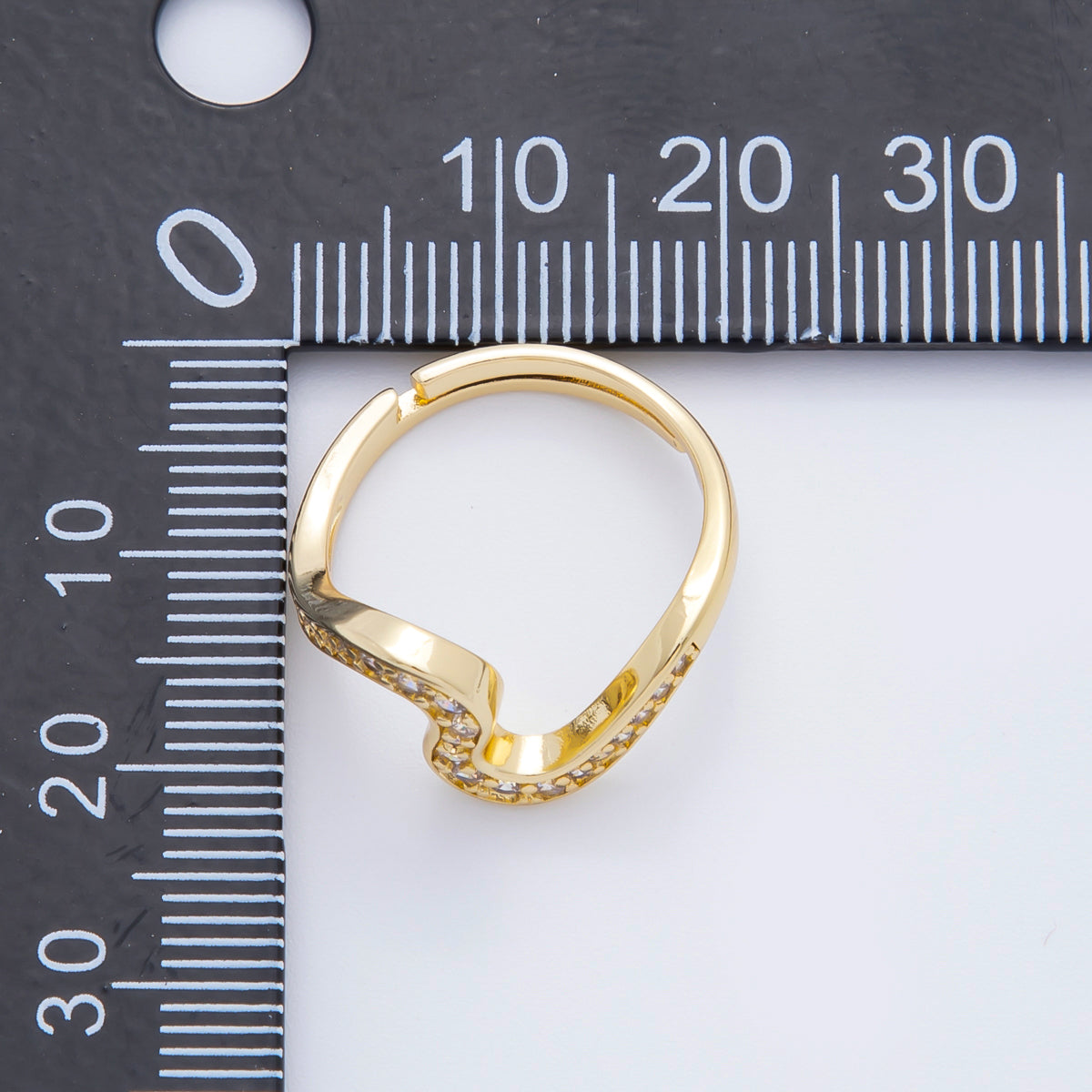 18K Gold Filled Micro Paved CZ Curved Wave Adjustable Ring in Gold &amp; Two-Toned | O-2169
