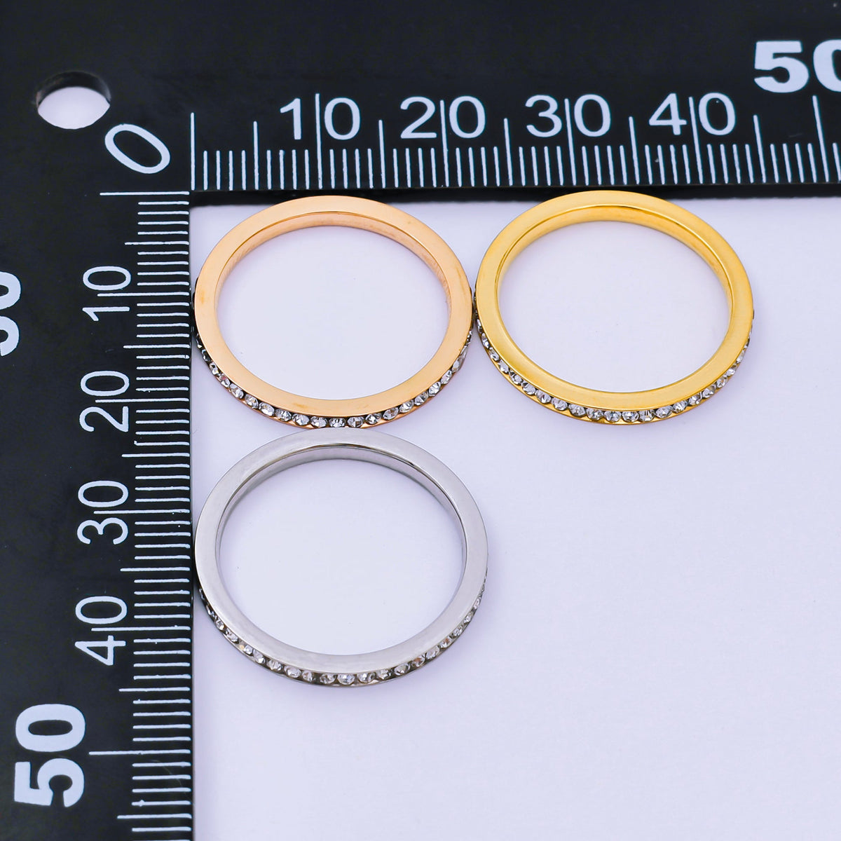 Stainless Steel Micro Paved CZ Sets Mix Metal Trinity Ring | O1458 - O1460